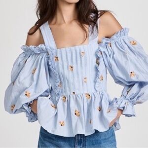 Lug Von Siga NWT Sky Blue Floral Off-Shoulder Blouse